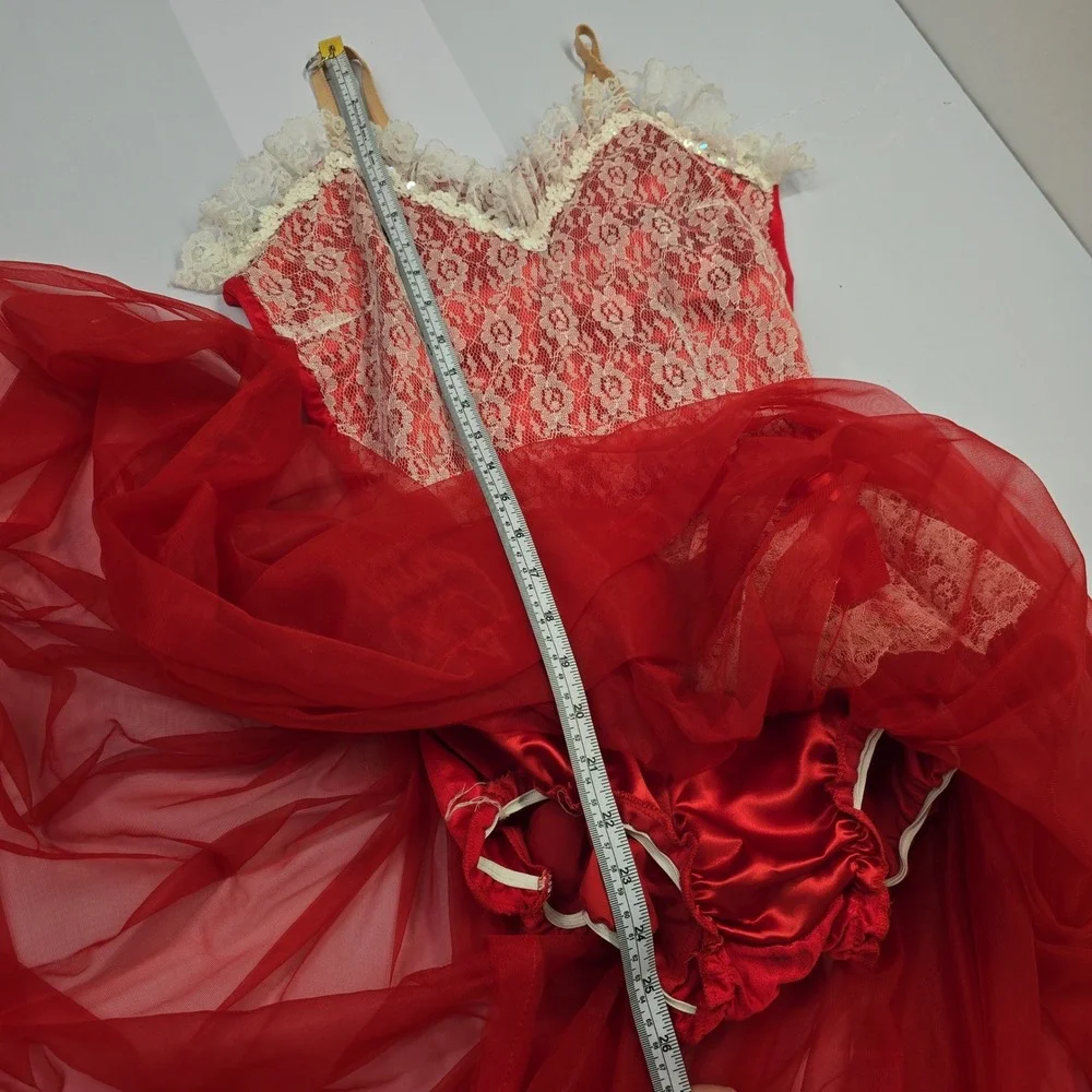 Curtain Call‎ Costumes Vintage Red Lace Tulle Ballet Dance Dress Women Size LT